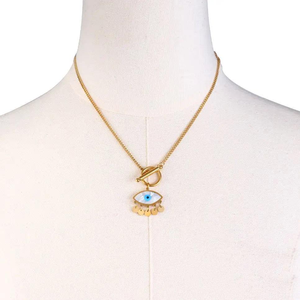 Turkish Evil Eye Stainless Steel Statement Necklace