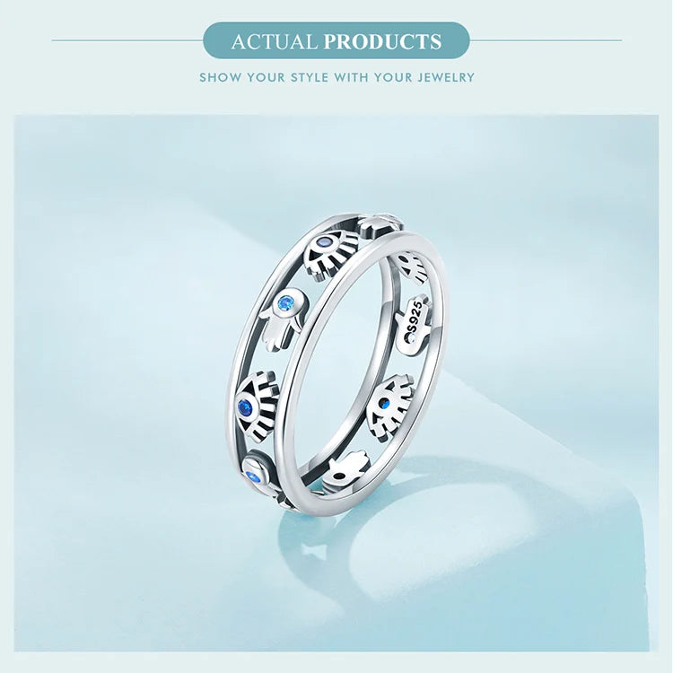 925 Sterling Silver Blue Evil Eye Protection Ring For Women