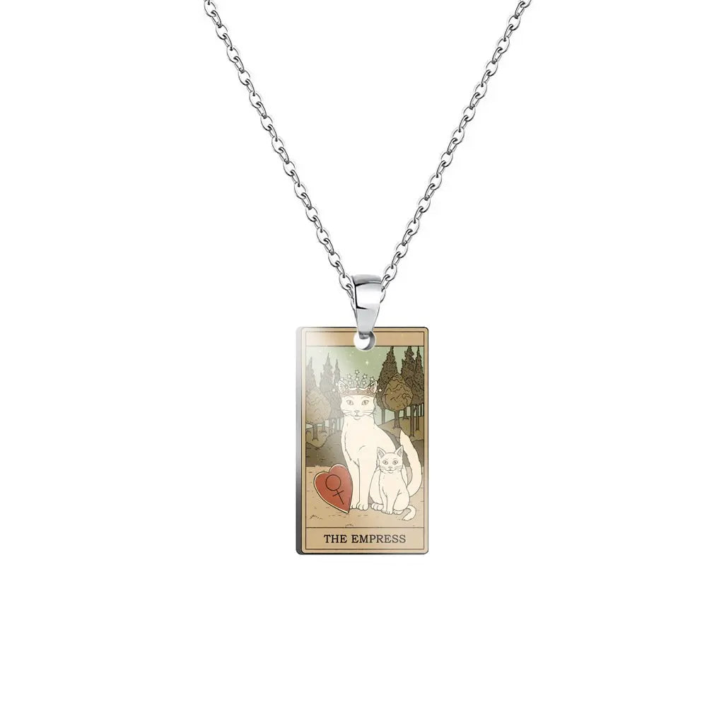 Tarot Card Cat Pendant Necklace - Kawaii Kitty Rider-Waite-Smith Jewelry