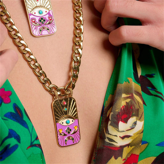 Gold - Pink Evil Eye Heavy Chain Necklace & Bracelet