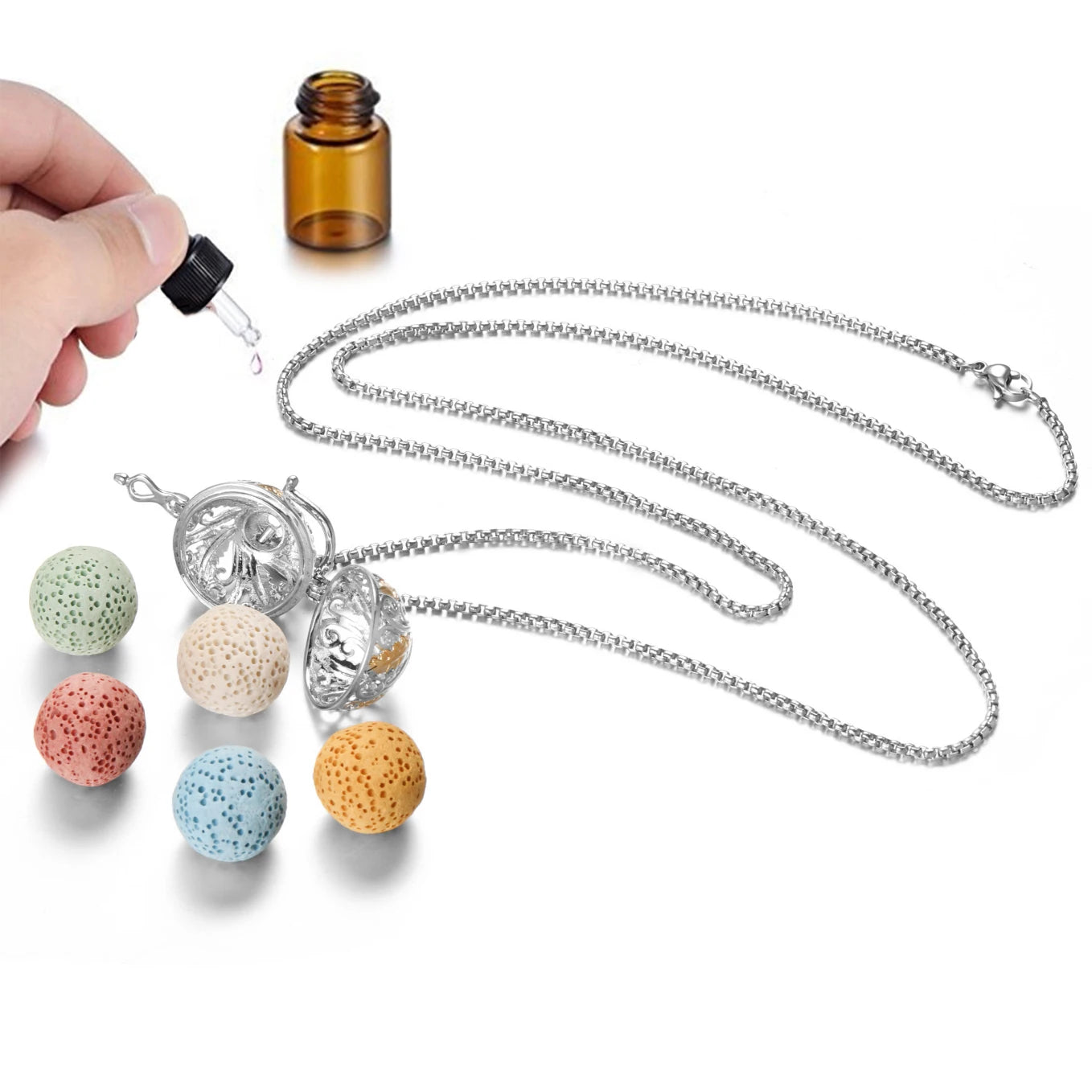 Steel Aromatherapy Ball Necklace, Aesthetic Spiritual Jewelry