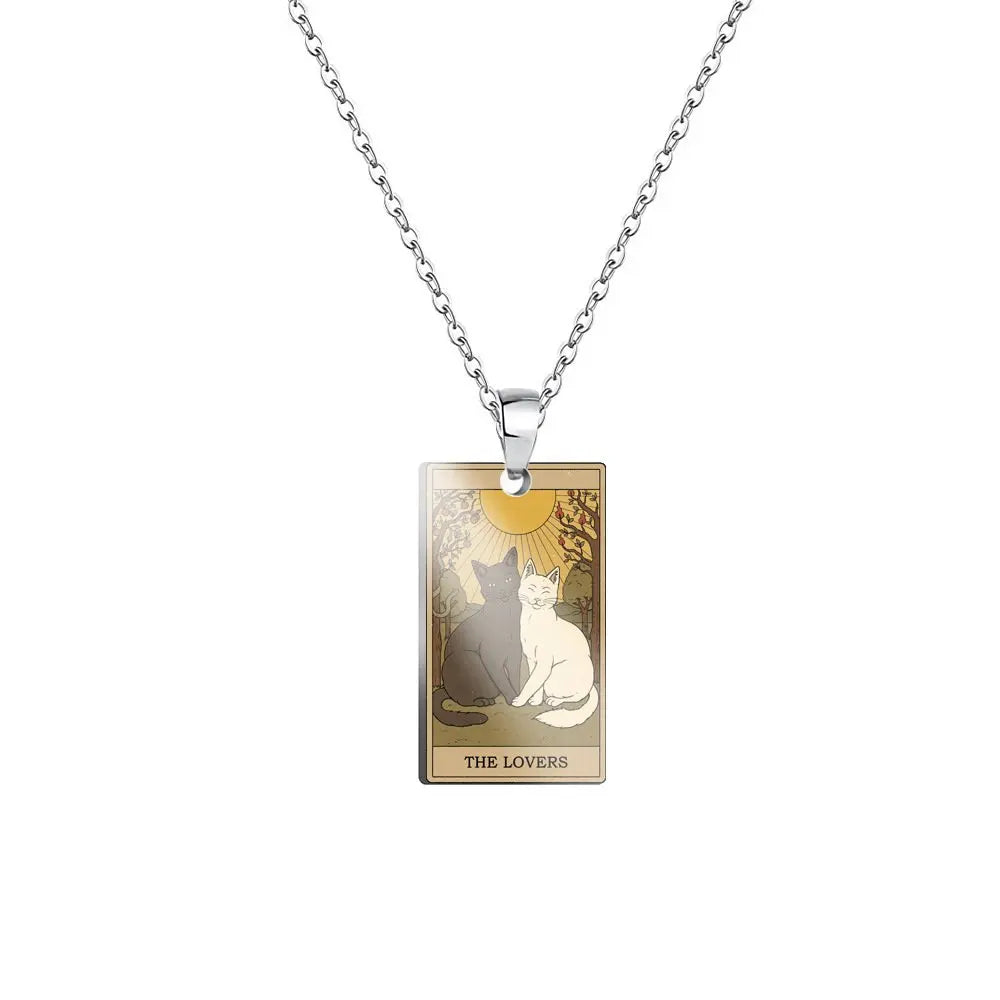 Tarot Card Cat Pendant Necklace - Kawaii Kitty Rider-Waite-Smith Jewelry