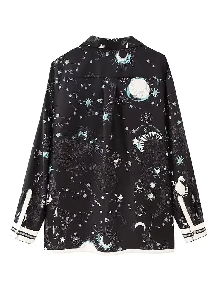 Galaxy Constellation Long Sleeve Shirt | Black Blouse, Streetwear Fashion