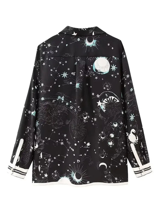 Galaxy Constellation Long Sleeve Shirt | Black Blouse, Streetwear Fashion