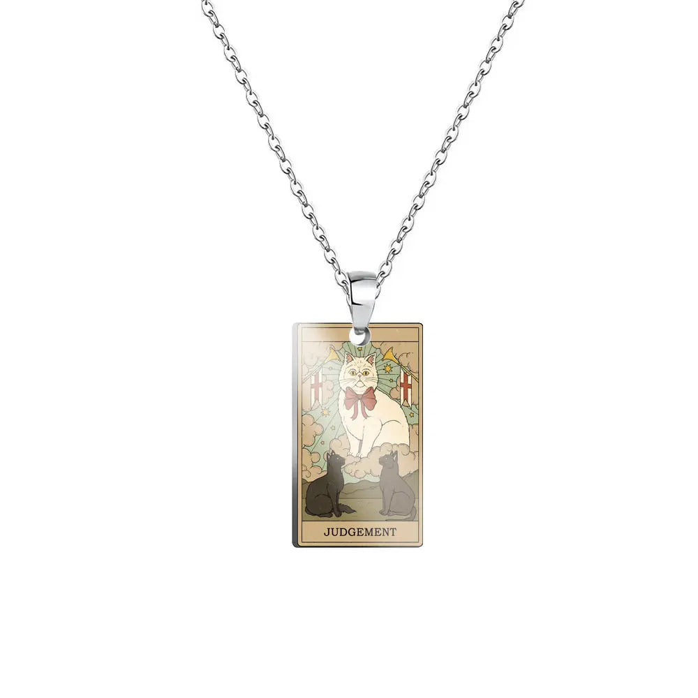 Tarot Card Cat Pendant Necklace - Kawaii Kitty Rider-Waite-Smith Jewelry