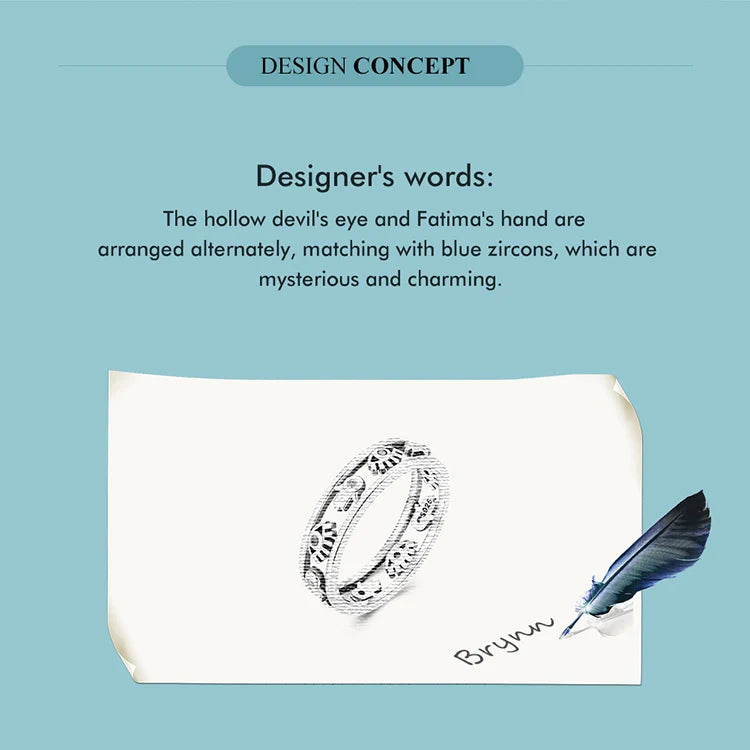 925 Sterling Silver Blue Evil Eye Protection Ring For Women
