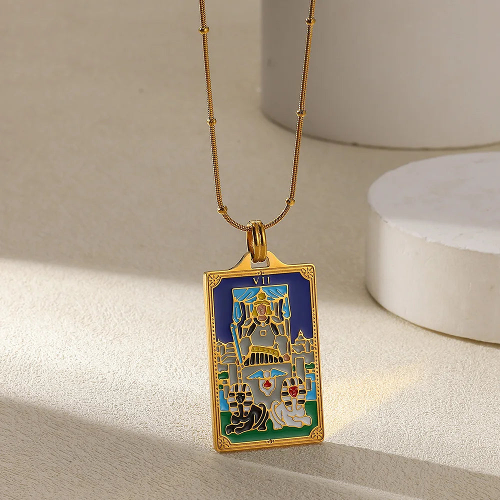 True-Color Gold Tarot Card Necklace, Original Rider-Waite-Smith Design