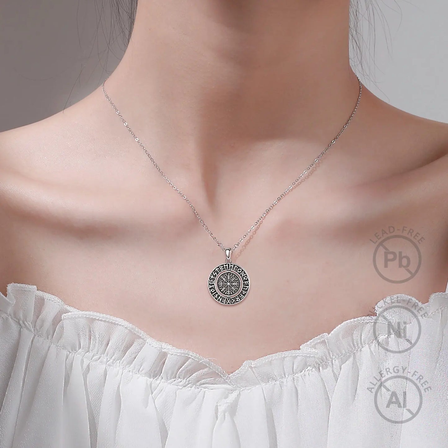 925 Sterling Silver Viking Runes Pendant for Women and Man, Norse Viking Amulet Necklace