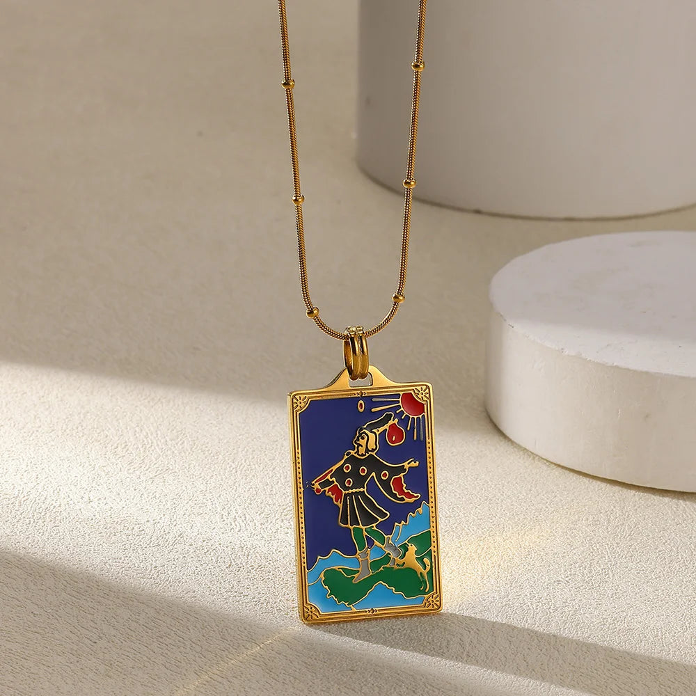 True-Color Gold Tarot Card Necklace, Original Rider-Waite-Smith Design