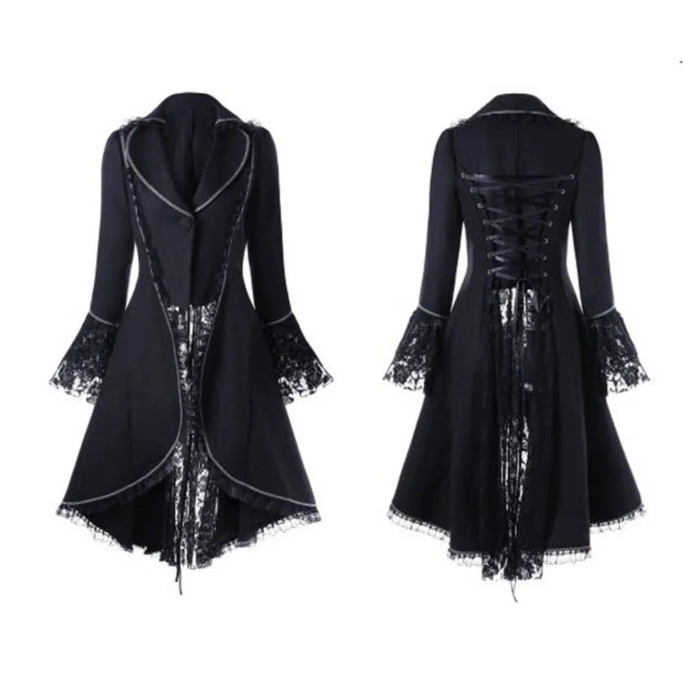 Gothic Lace Over Coat, Women's Vintage Long-sleeved Cosplay Outfit