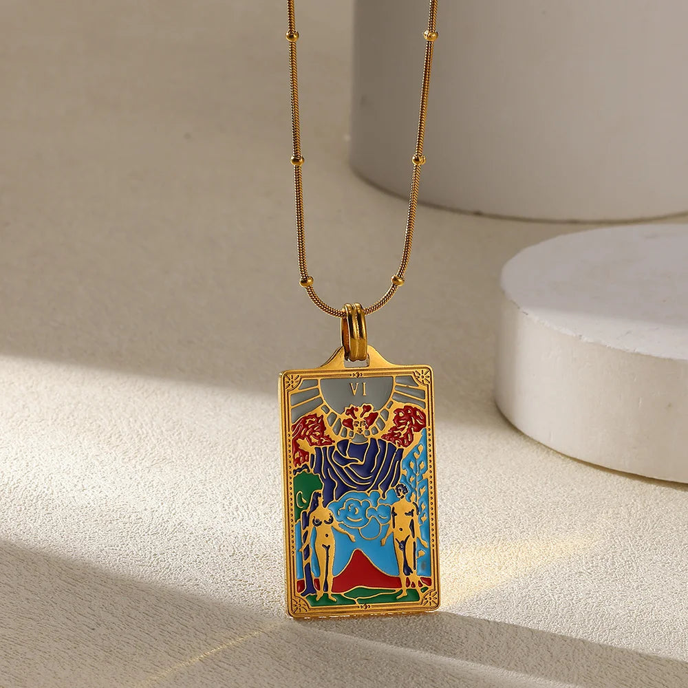 True-Color Gold Tarot Card Necklace, Original Rider-Waite-Smith Design