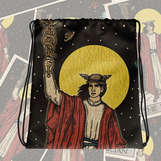 'The Magician' Tarot Card - Hermes Greek God, Caduceus Drawstring Bag