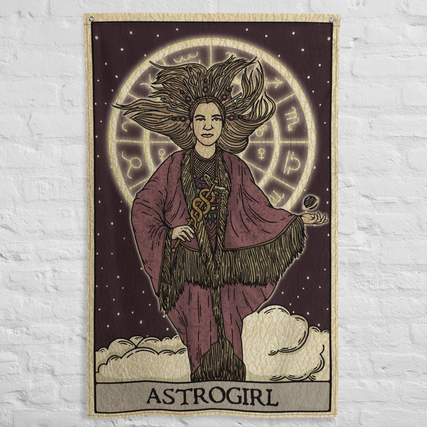 'Astrogirl' Astrology-Themed Tarot Card Flag Tapestry
