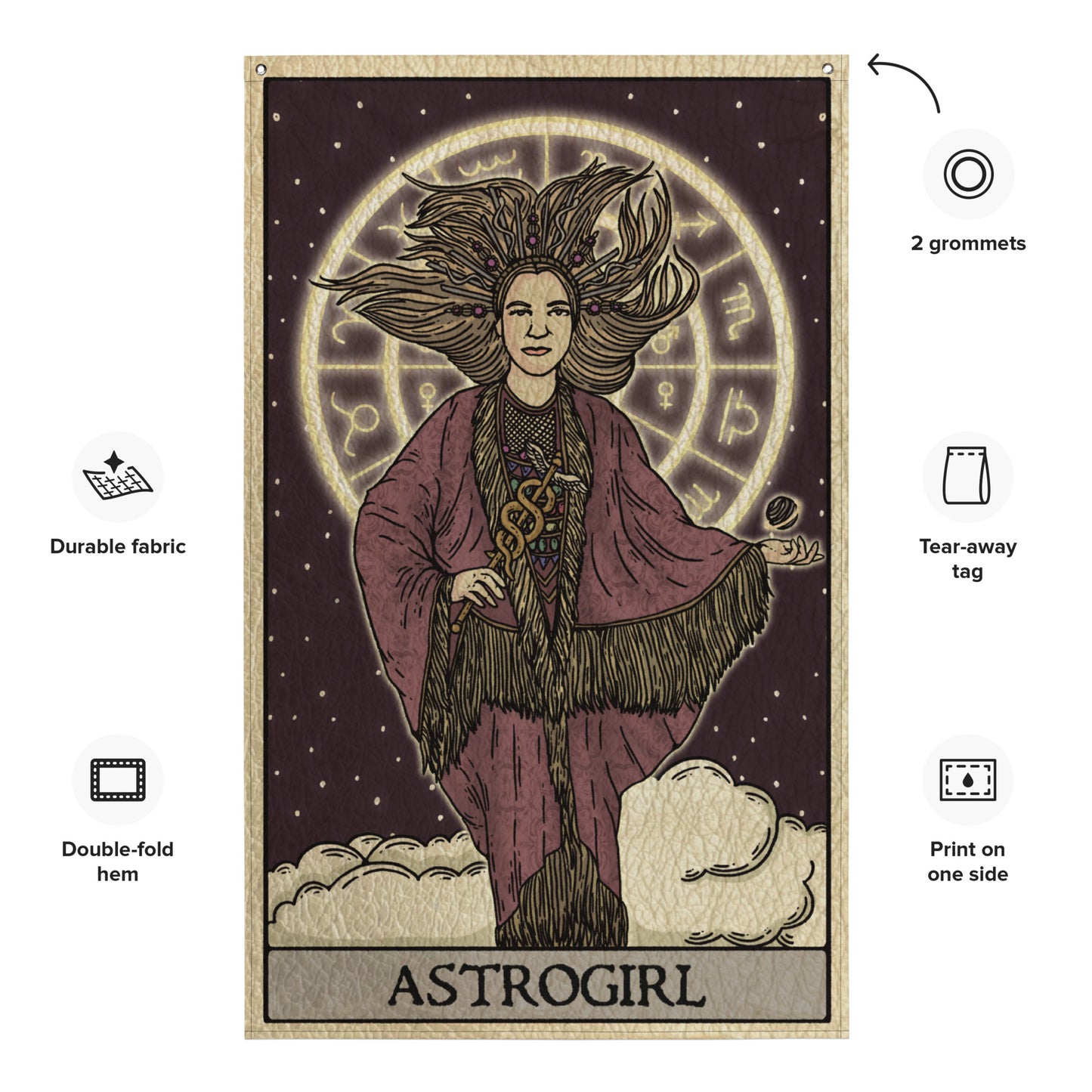 'Astrogirl' Astrology-Themed Tarot Card Flag Tapestry