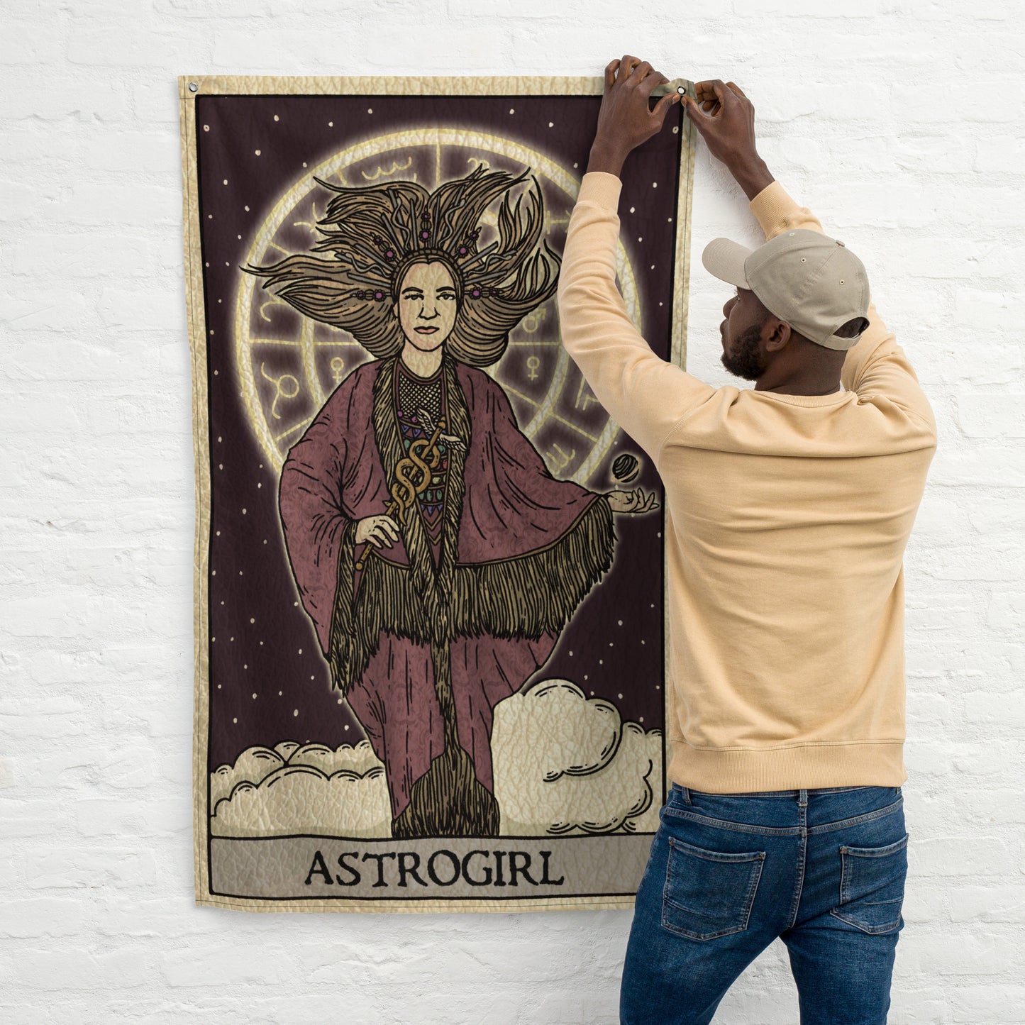 'Astrogirl' Astrology-Themed Tarot Card Flag Tapestry