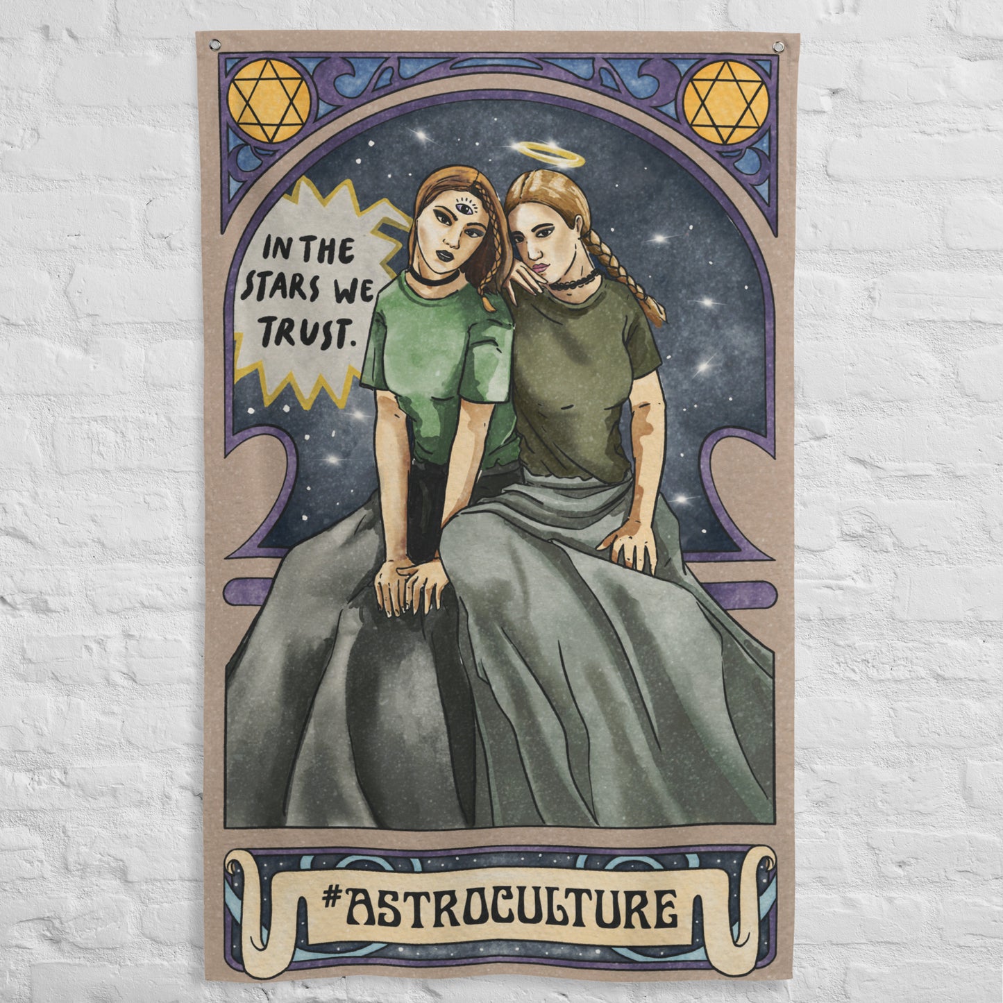 'In the Stars we Trust' Celestial Tarot Card Flag Tapestry