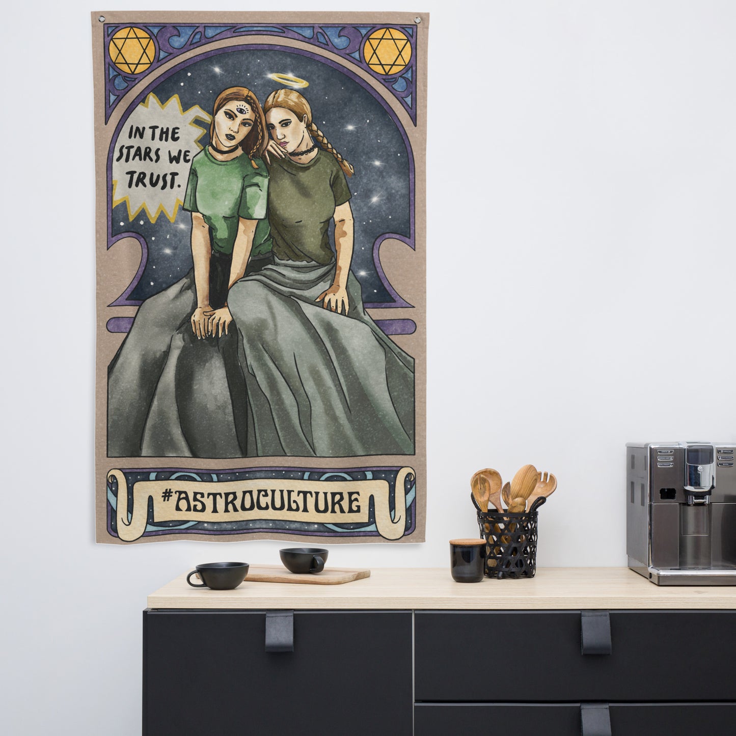 'In the Stars we Trust' Celestial Tarot Card Flag Tapestry