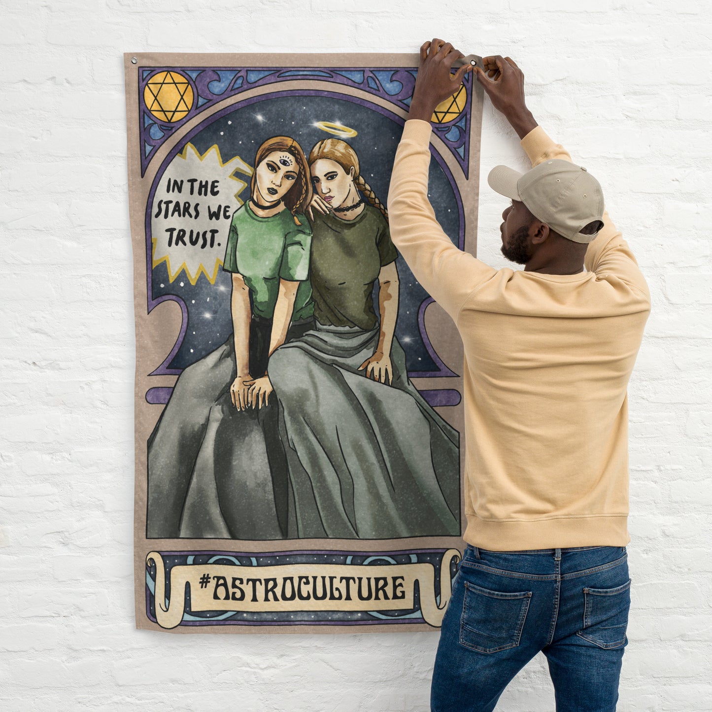 'In the Stars we Trust' Celestial Tarot Card Flag Tapestry