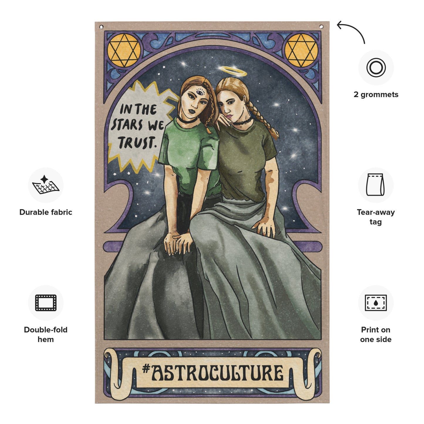 'In the Stars we Trust' Celestial Tarot Card Flag Tapestry