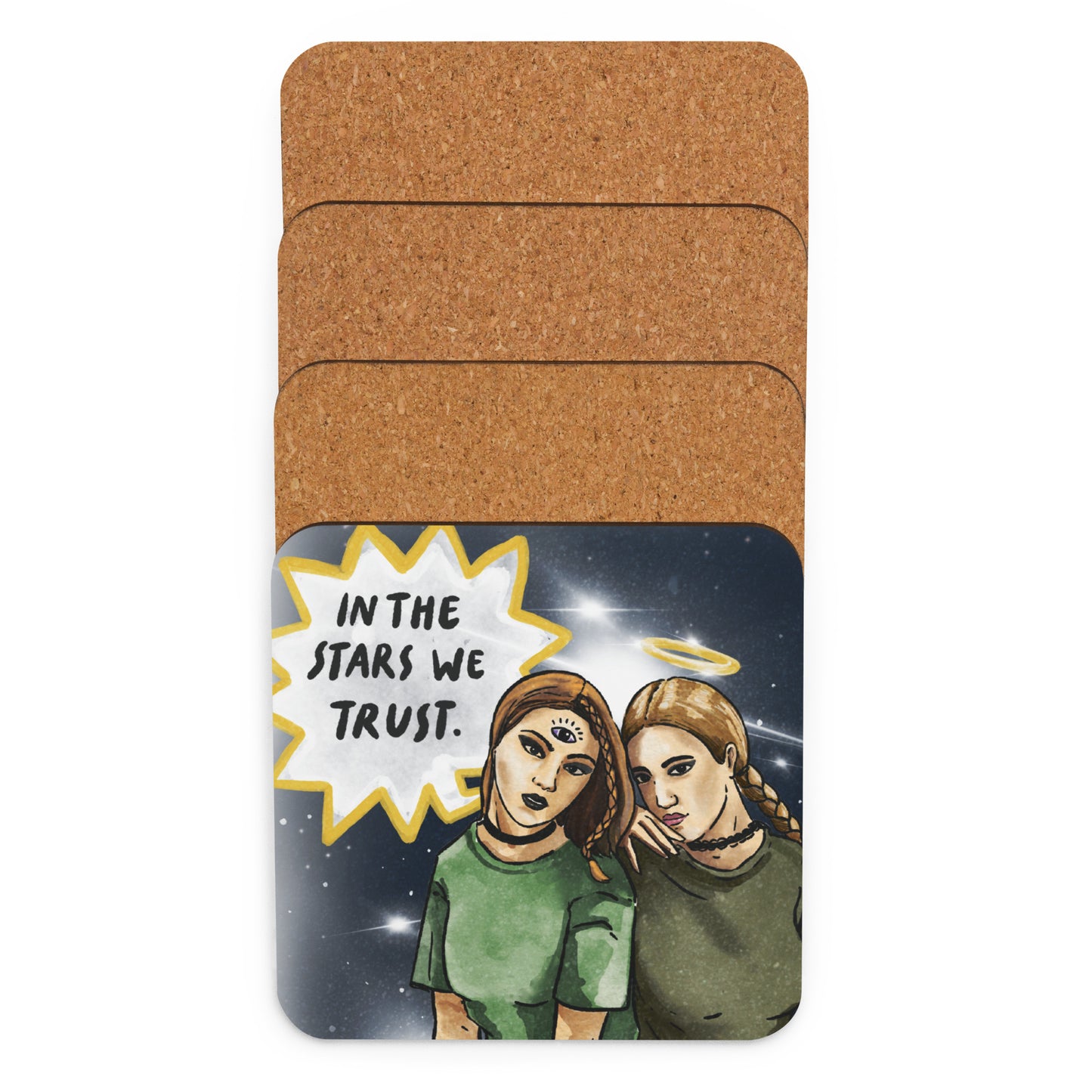 'The the Stars we Trust' Celestial Cork-back coaster