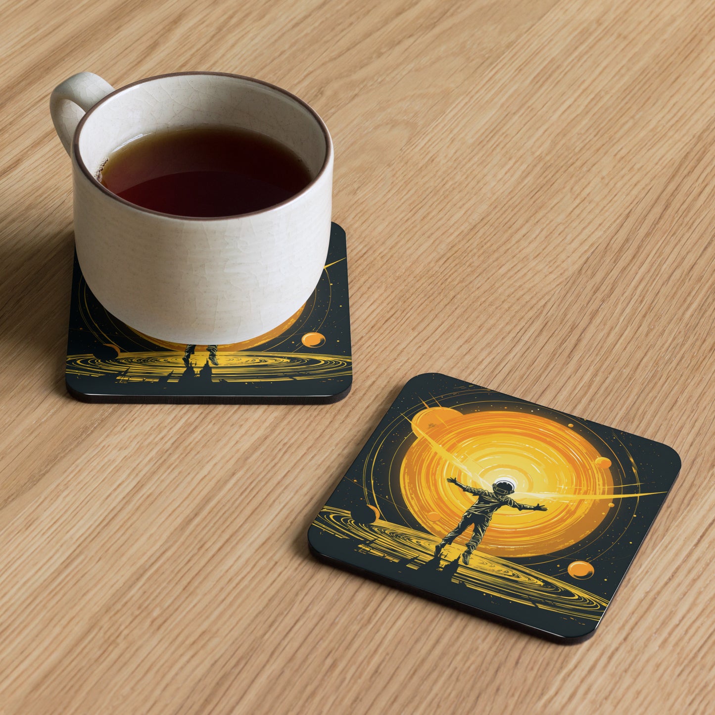 Drink Coaster (Cork-Back) 'Spaceman' Design - Cosmic, Celestial, Astrology, Enlightenment, Solar System themed