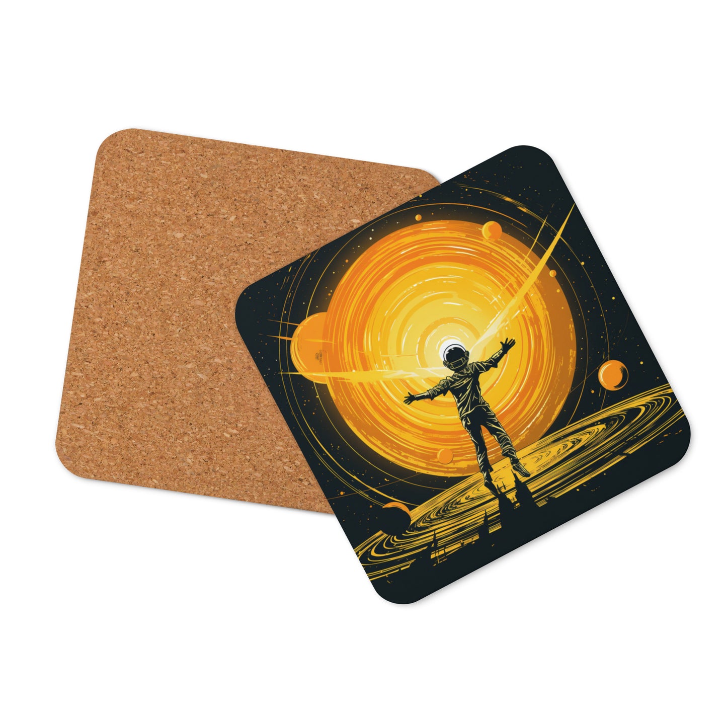 Drink Coaster (Cork-Back) 'Spaceman' Design - Cosmic, Celestial, Astrology, Enlightenment, Solar System themed