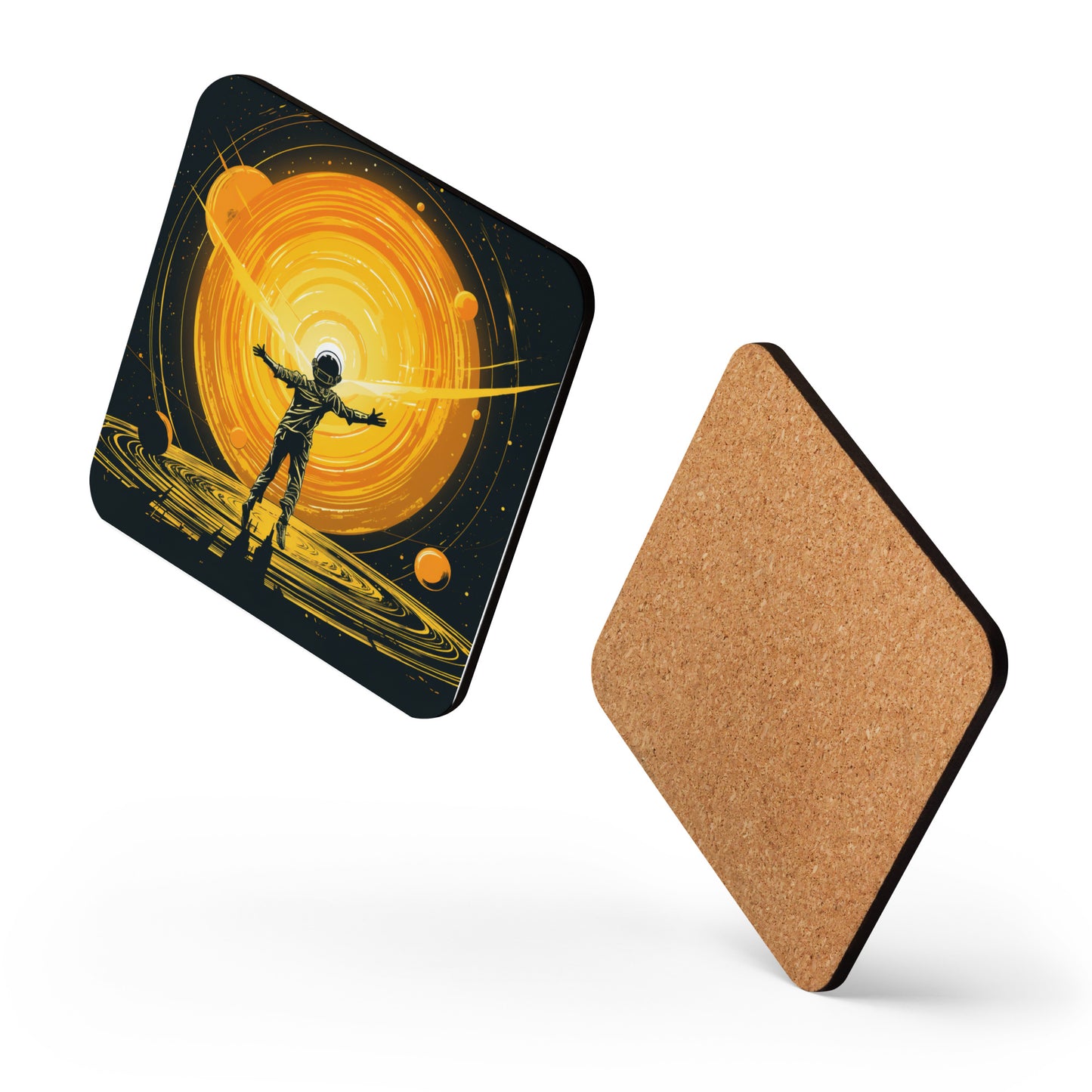 Drink Coaster (Cork-Back) 'Spaceman' Design - Cosmic, Celestial, Astrology, Enlightenment, Solar System themed