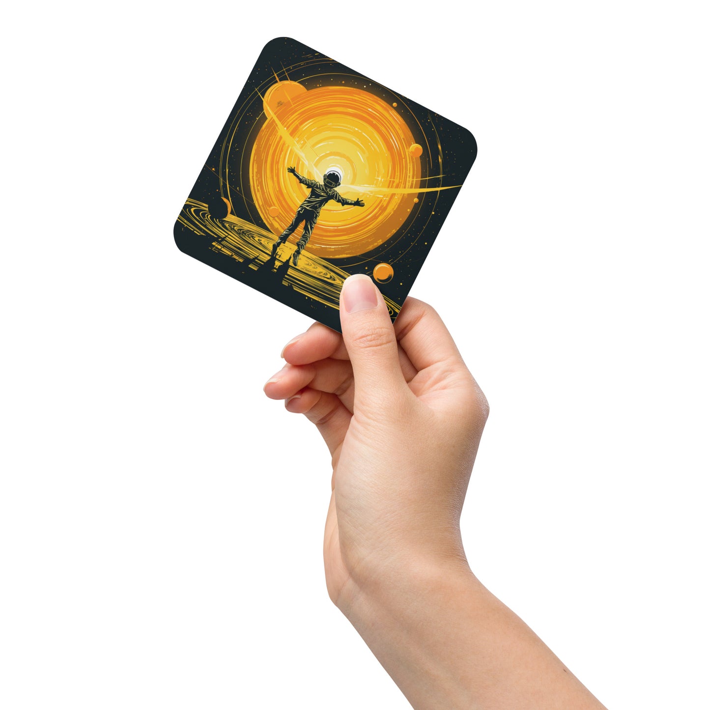 Drink Coaster (Cork-Back) 'Spaceman' Design - Cosmic, Celestial, Astrology, Enlightenment, Solar System themed