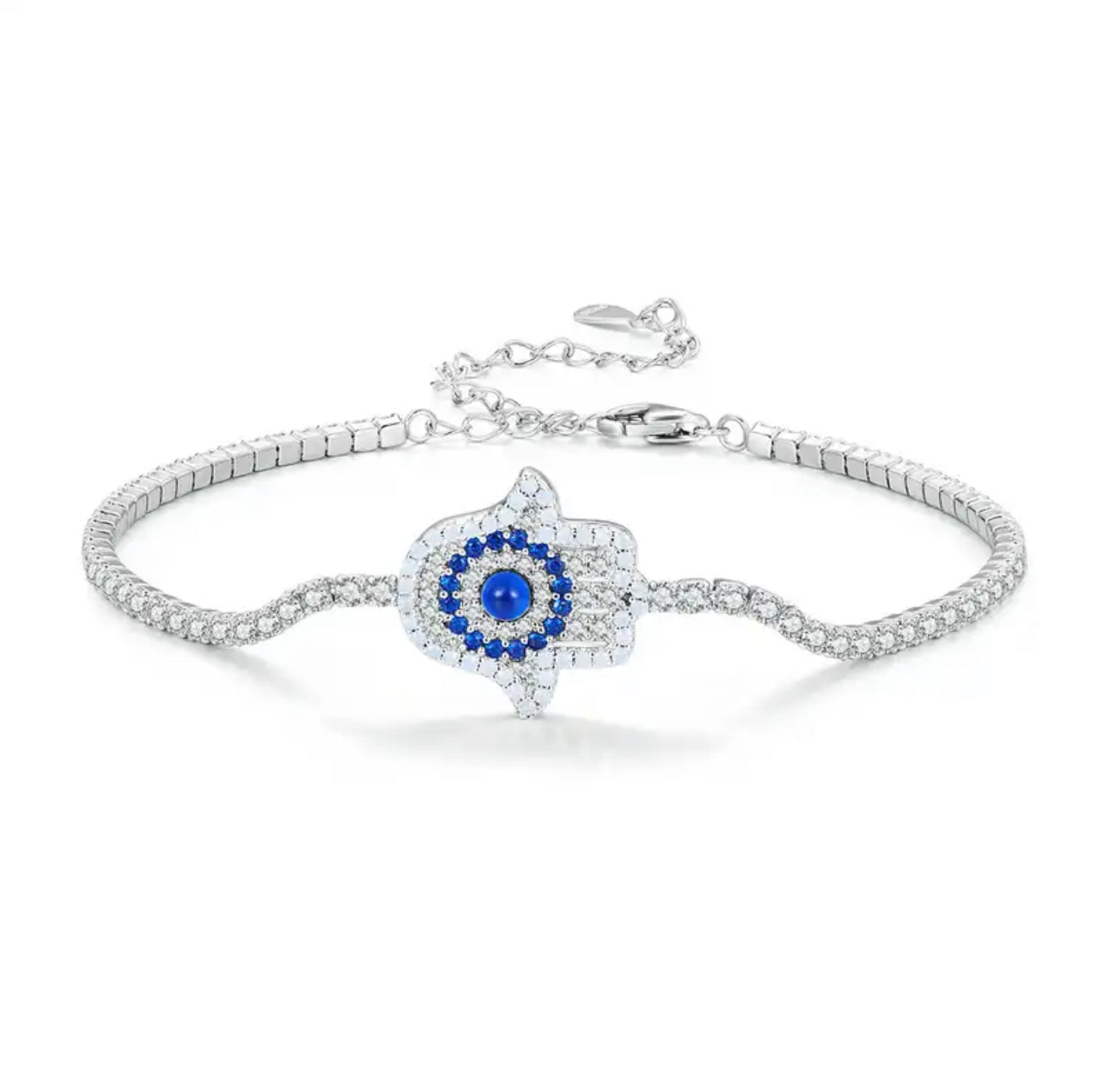 Sterling Silver Evil Eye / Devil’s Eye Bracelet | Hamsa, Box Chain Jewelry