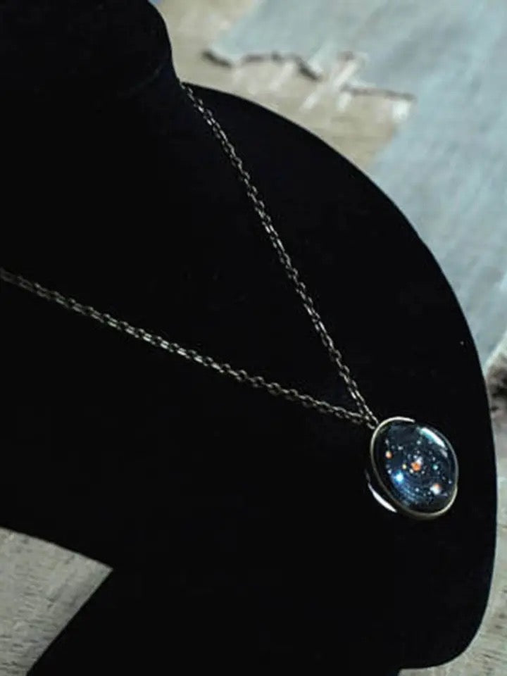 Solar System Necklace - Starry Galaxy and Planets