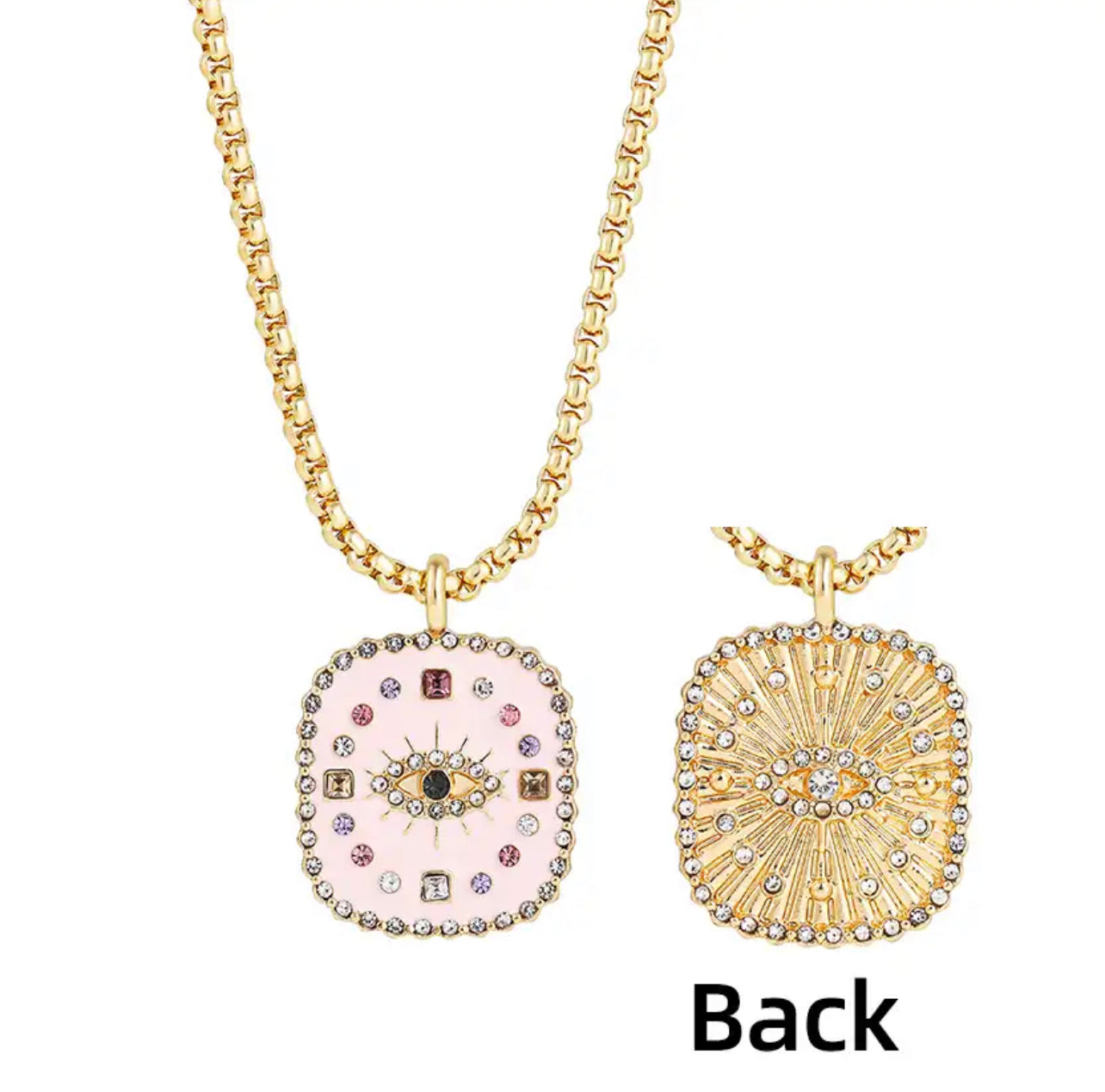 18k Gold Plated Evil Eye Hamsa Enamel Necklace | Stainless Sterling Jewelry