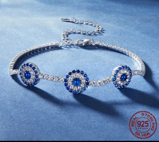 Sterling Silver Evil Eye / Devil’s Eye Bracelet | Hamsa, Box Chain Jewelry