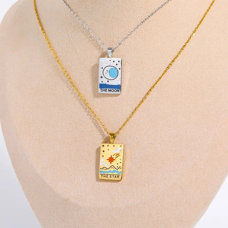 Tarot Card Colorful Engraved Necklace | Gold - Silver | 316L Stainless Steel