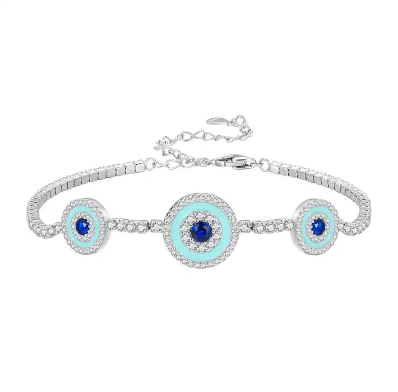 Sterling Silver Evil Eye / Devil’s Eye Bracelet | Hamsa, Box Chain Jewelry