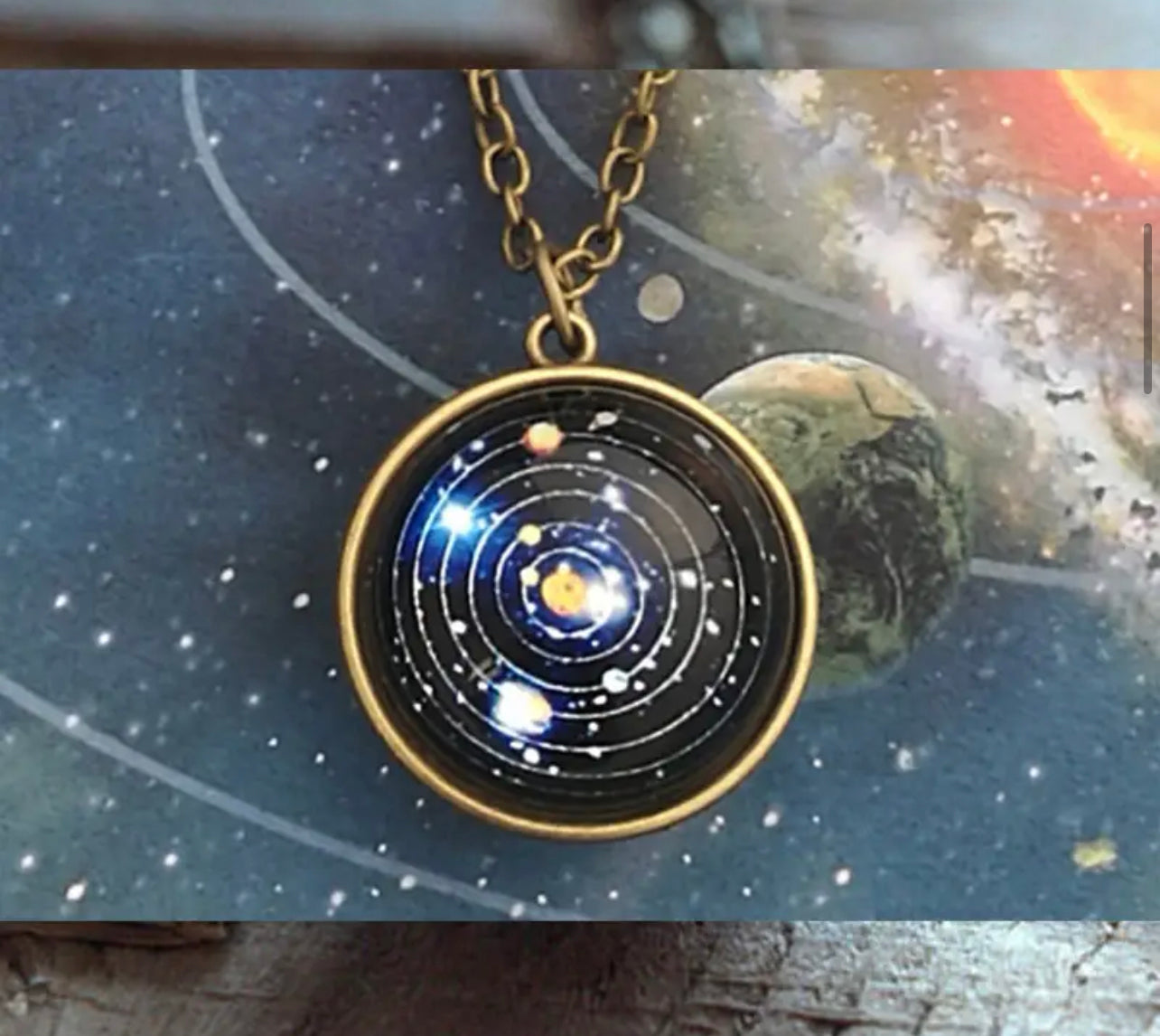 Solar System Necklace - Starry Galaxy and Planets