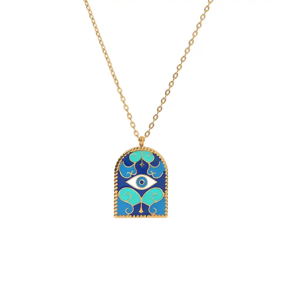 Aesthetic Gold Evil Eye Mosaic Necklsce | Gold Plated Stainless Steel
