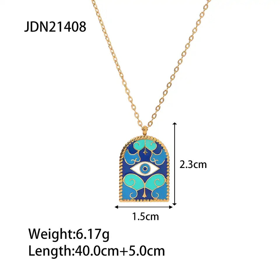 Aesthetic Gold Evil Eye Mosaic Necklsce | Gold Plated Stainless Steel