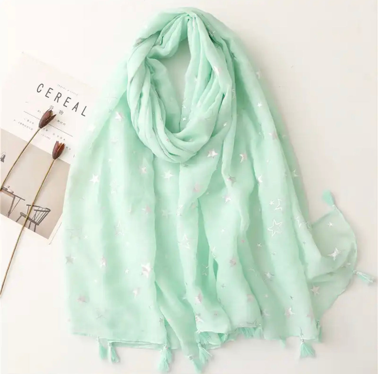 Starry Celestial Scarf | Black, Pink, Blue Silver Cosmic Stars Fashion Accessory