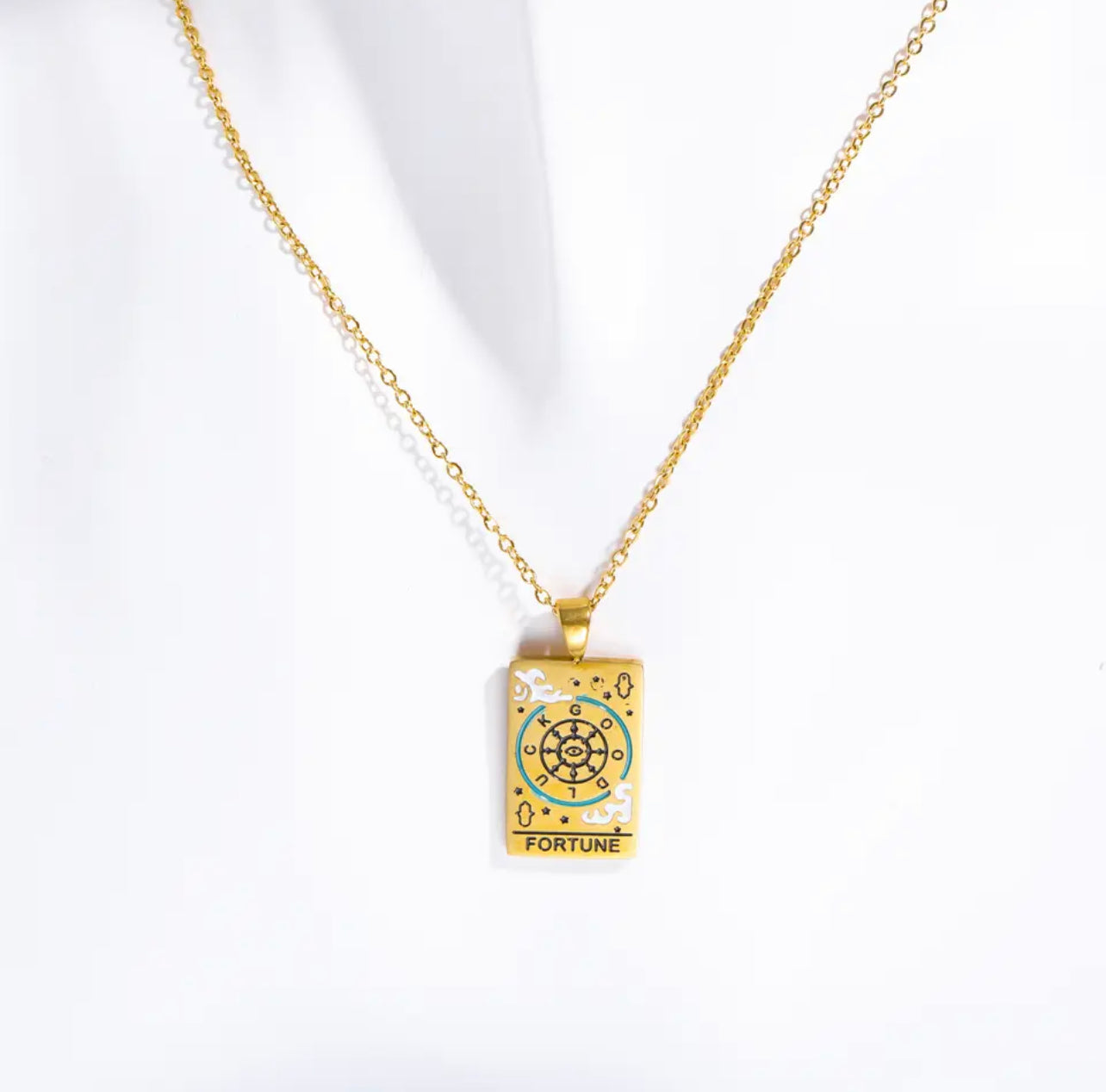 Tarot Card Colorful Engraved Necklace | Gold - Silver | 316L Stainless Steel