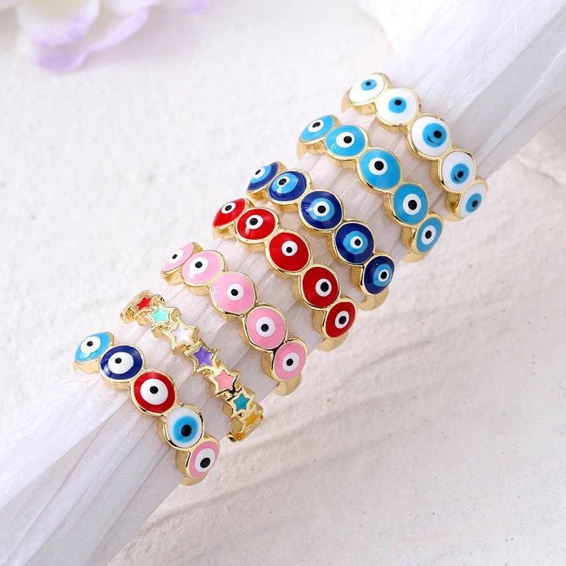 Evil Eye Cluster Ring | Multi-Color, Spiritual Turkish Hamsa Inspired