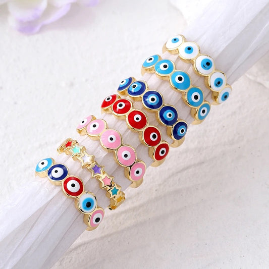 Evil Eye Cluster Ring | Multi-Color, Spiritual Turkish Hamsa Inspired