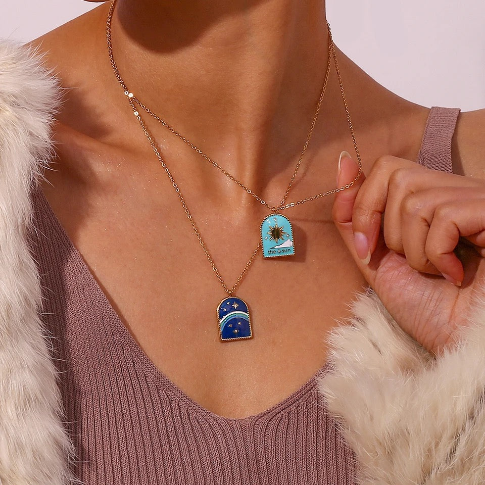 ‘The Sun’ Gold Tarot Card Enamel Necklace