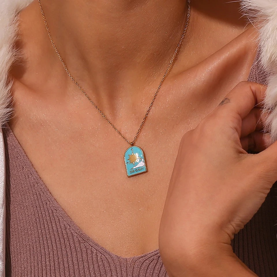 ‘The Sun’ Gold Tarot Card Enamel Necklace