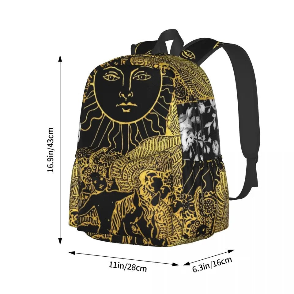 Golden Black ‘The Sun’ Tarot Card Backpack | Divination School Bag