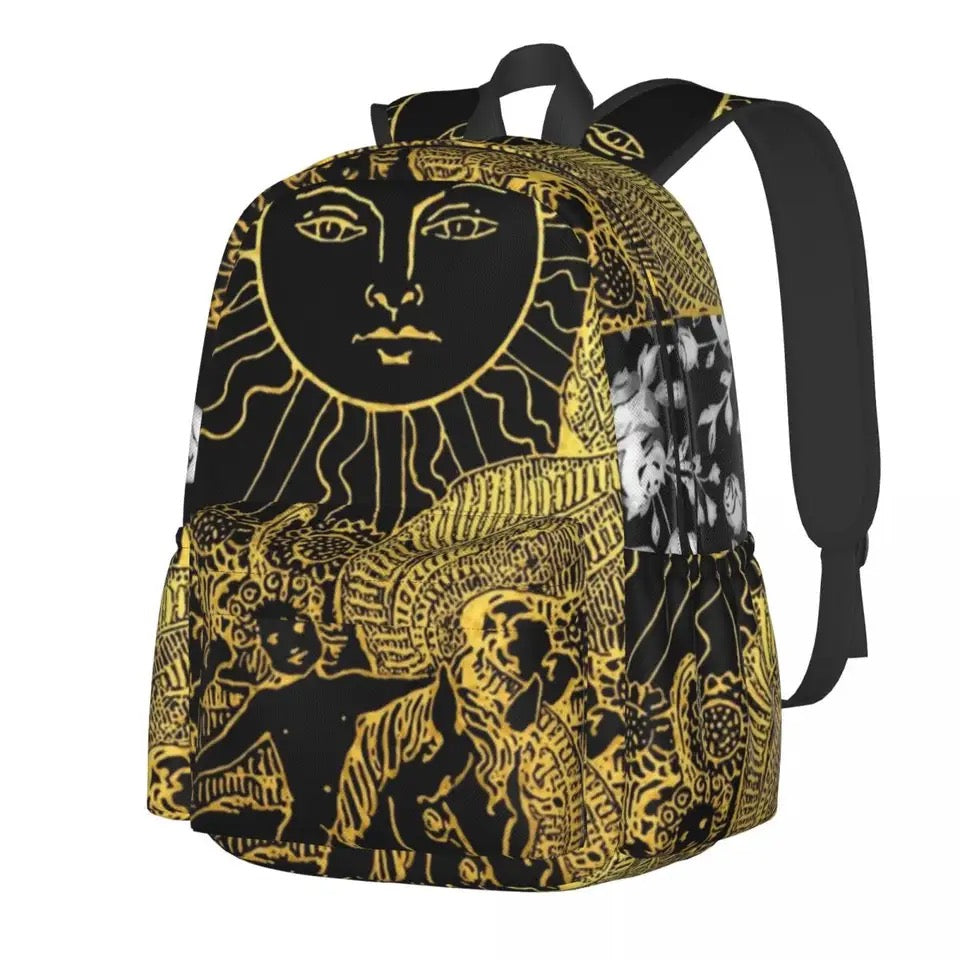 Golden Black ‘The Sun’ Tarot Card Backpack | Divination School Bag