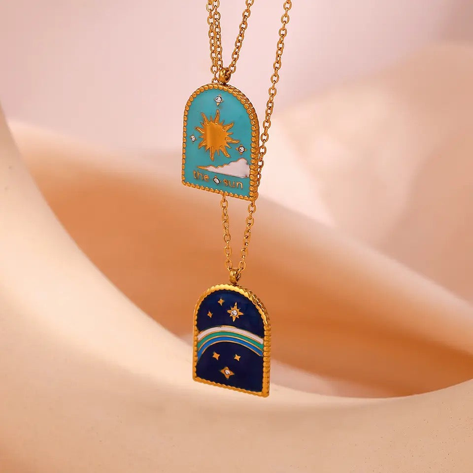 ‘The Sun’ Gold Tarot Card Enamel Necklace
