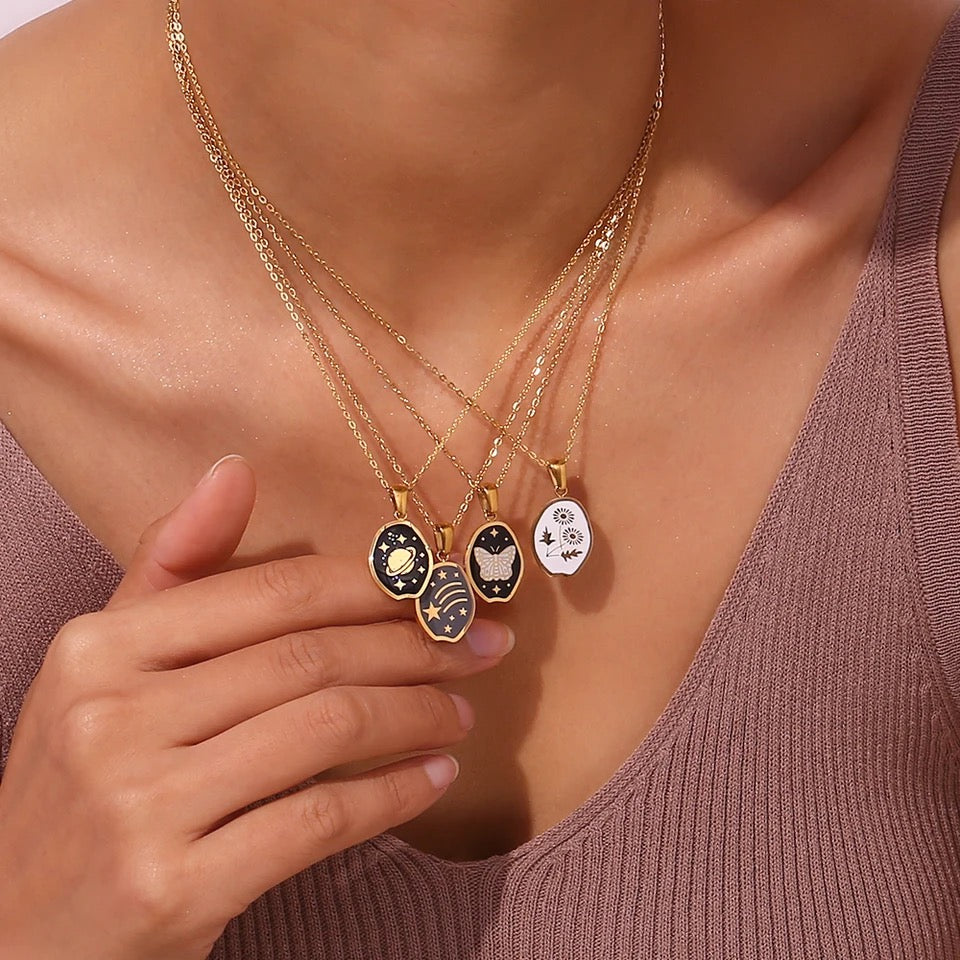 Celestial Enamel Necklaces | Cosmic, Butterfly, Stars, Saturn Jewelry