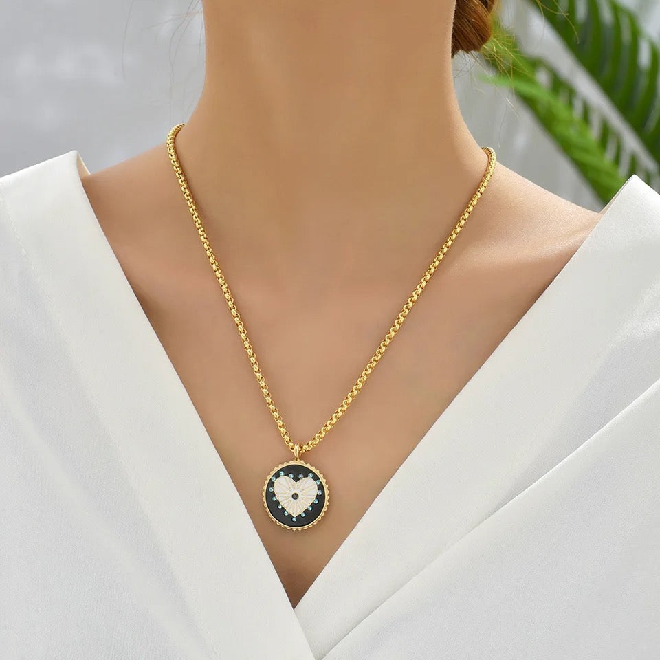 18k Gold Plated Evil Eye Hamsa Enamel Necklace | Stainless Sterling Jewelry