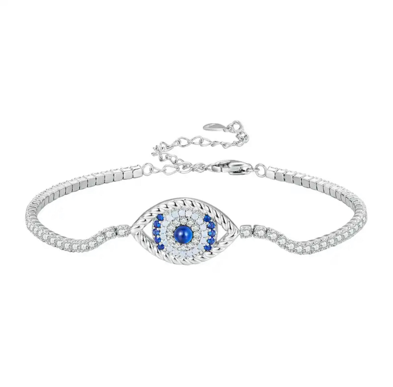 Sterling Silver Evil Eye / Devil’s Eye Bracelet | Hamsa, Box Chain Jewelry