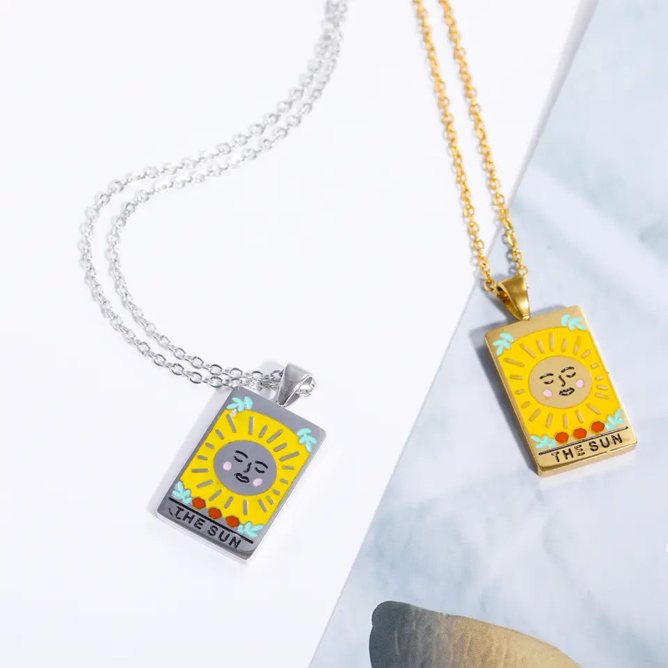 Tarot Card Colorful Engraved Necklace | Gold - Silver | 316L Stainless Steel